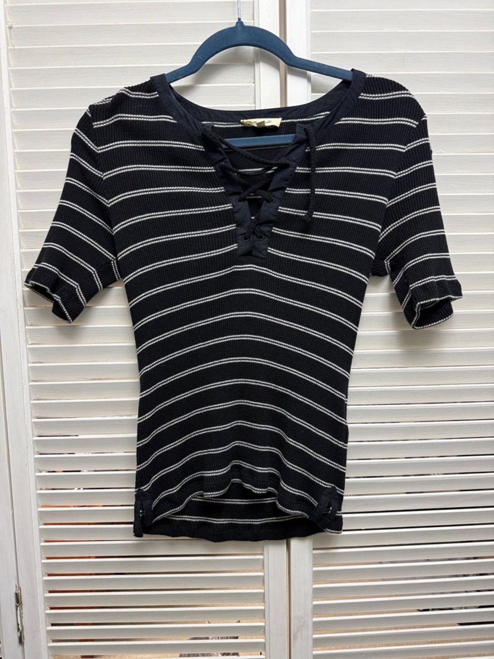 Women’s Lace-Up Black WhiteStriped Top
